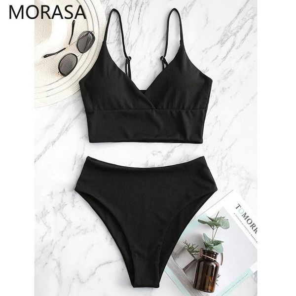 

women's swimwear two piece bikini 2021 swimsuit lady high waist pant solid color push up swim brazilian biquini beach clothes, White;black