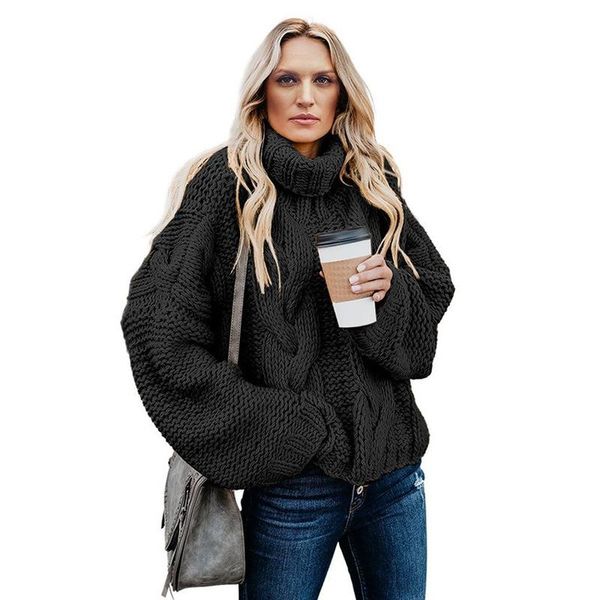 

women's sweaters 2021 autumn and winter thickened solid color knitted turtleneck sweater loose slimming fashion simple short pullover, White;black