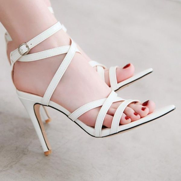 

fanyuan gladiator women sandals blue black patent leather high thin heels casual office lady summer ankle strap stiletto shoes