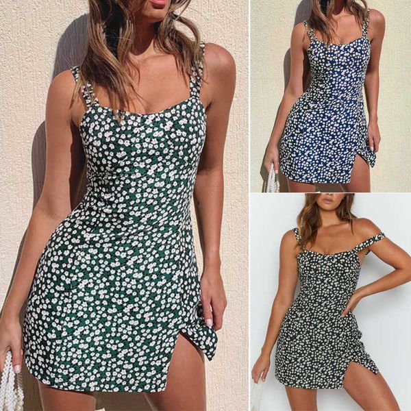 

women dresses summer round neck floral print boho beach female dress sleeveless a line mini dress casual party dress 210712, Black;gray