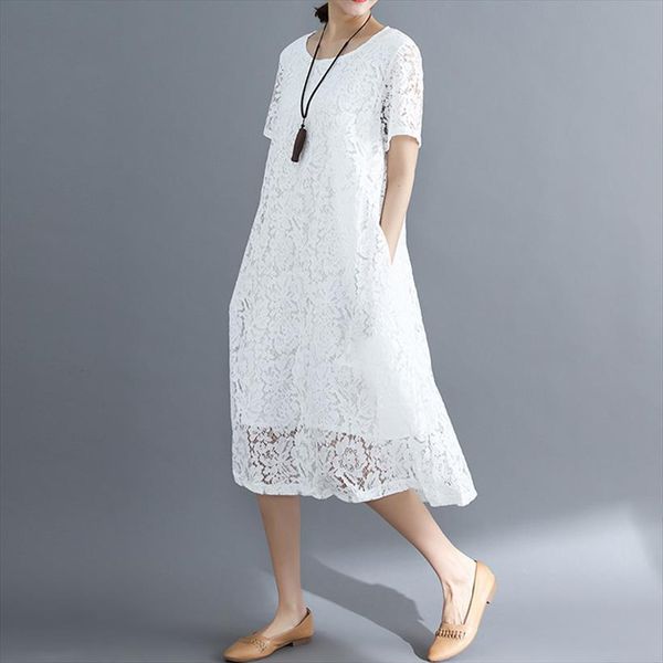 

summer vintage white casual loose women dresses a line red elegant lace hollow out fashion black ladies, Black;gray