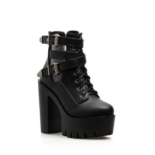 

boots heel 2021 high short thick belt buckle1, Black