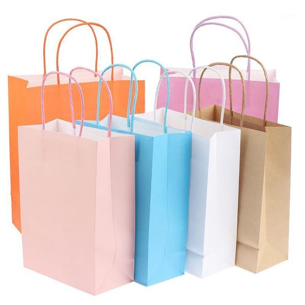 Embrulhe de presente DIY Multifunction Color Kraft Paper Bag With Handles Festival Sacos de compras Roupas Presentes de presentes