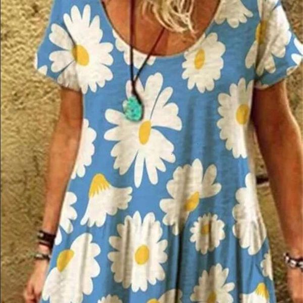 

printed dress dresses casual round neck short sleeve pleated long skirt, Black;gray