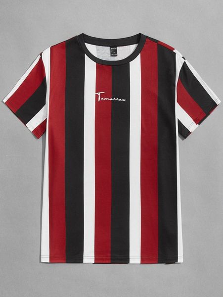 

men letter graphic striped colorblock tee s6hx#, White;black