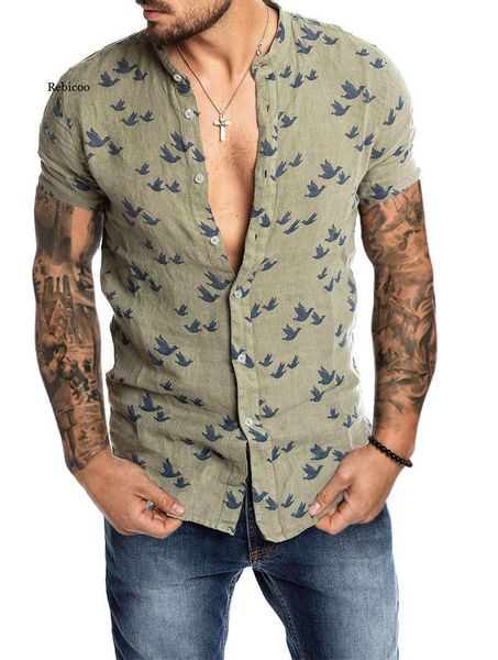 

men's polos men gothic cotton linen floral printed short sleeve shirt casual streetwear slim fitness shirts blouse, White;black