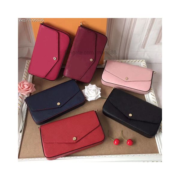 

wholesale chain wallet women's shoulder bag evening bag handbag 3-piece genuine leather set mini postman clip
