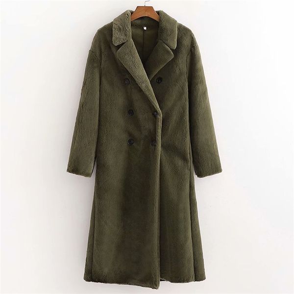Женская зимняя теплая пальто верхняя одежда шерстяные смеси поддельных мех сплошной двубортный женский офис леди повседневные пальто одежды 210513