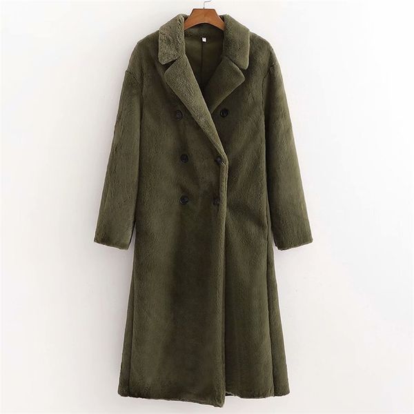 

women winter warm overcoat outerwear wool blends fake fur solid double breasted female office lady casual coats clothes 210513, Black