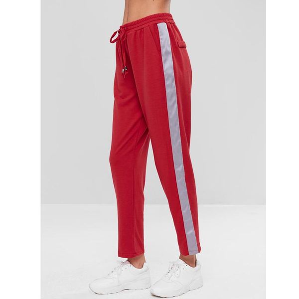 

women's pants & capris sexemara autumn high waist belt casual women fashion straight pockets office lady red trousers, Black;white