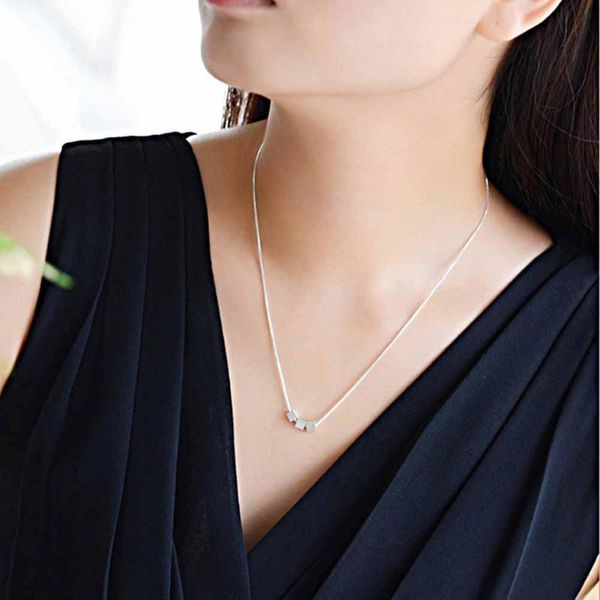 

chains women girls copper necklace with square pendant sweet clavicle chain, Silver