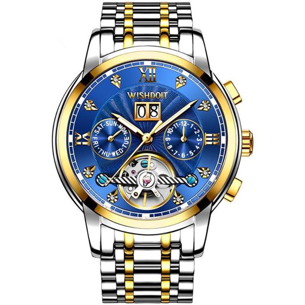 

wristwatches wishdoit men automatic tourbillon wristwatch skeleton mechanical watches luminous waterproof sport male clock relogio masculino, Slivery;brown