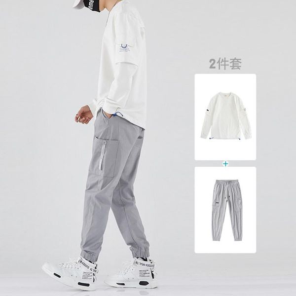 

men's tracksuits fashion casual men set japanese long sleeve cotton loose crewneck sweatshirt chandals hombre clothing de50tz, Gray