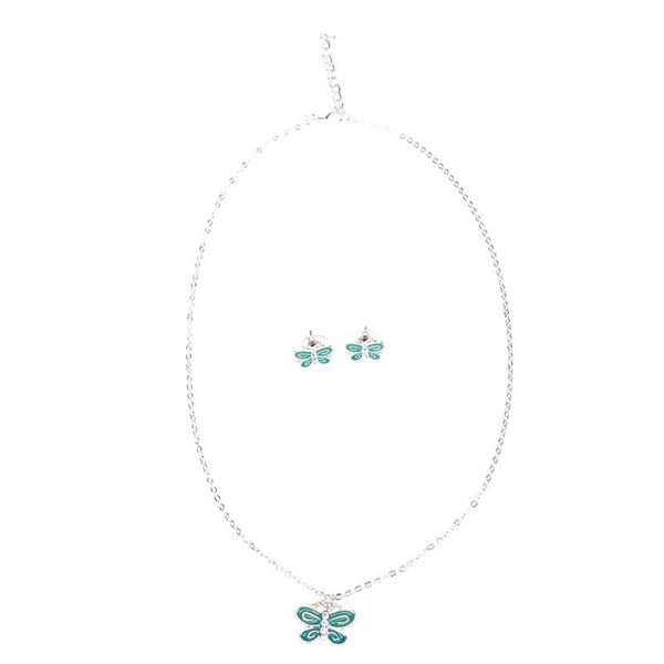 

earrings & necklace women 2021 sweet stamp silver color blue butterfly necklace+earrings jewelry sets for