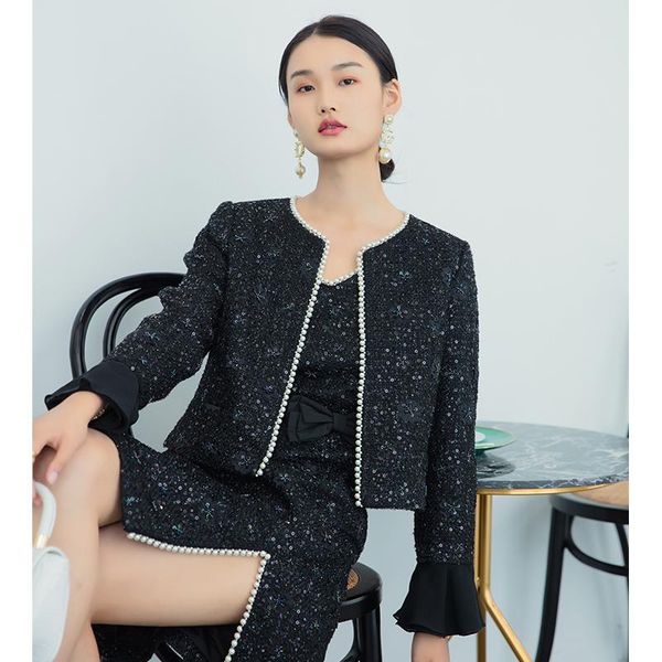 

autumn fashion women coats elegant open stitch office lady pearl 91097 women's jackets, Black;brown