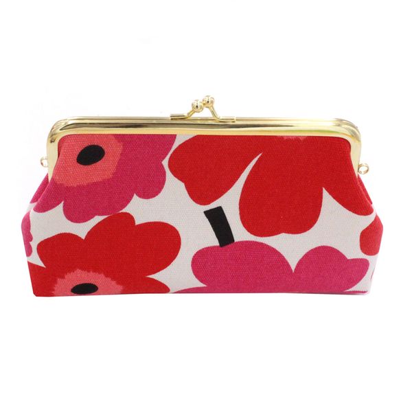 

small fresh cloth women's wallet long hand mobile phone bag canvas print coin purse with hasp, Red;black