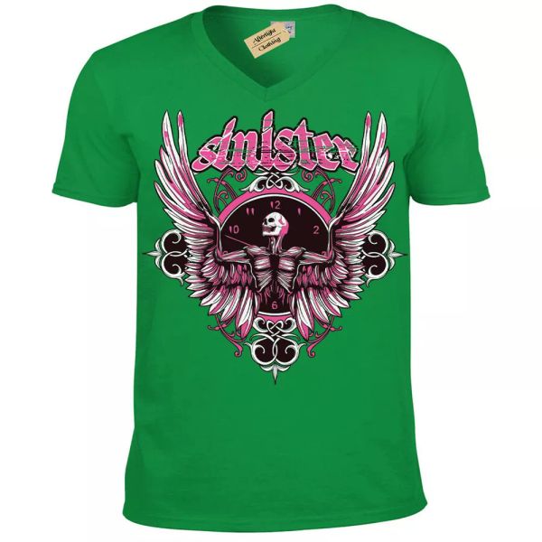 

Siniestro Camiseta Calavera Alas GÃ³tico Hombre Cuello en V, White;black