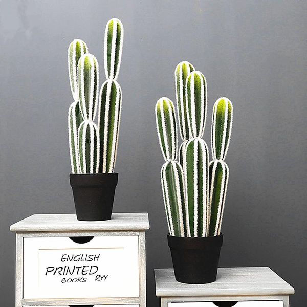 Ghirlande di fiori decorativi Commercio all'ingrosso Cactus artificiale In vaso Simulazione tropicale Floccaggio Piante Esposizione per ufficio Bonsai Plastica succulenta