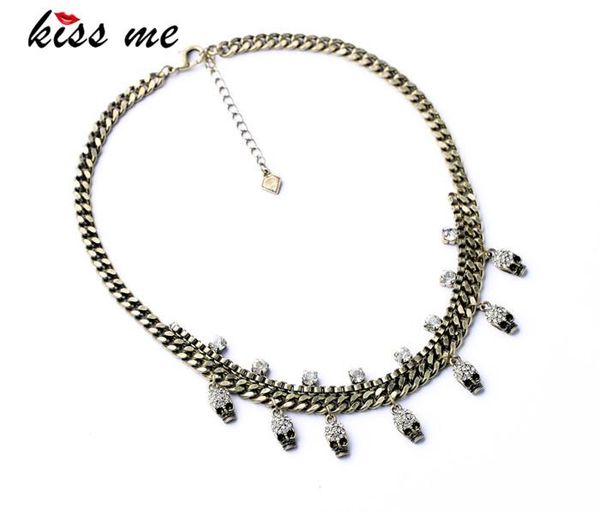 

pendant necklaces halloween jewelry statement fashion elegant glass stone skull skeleton necklace &pendant 2021, Silver