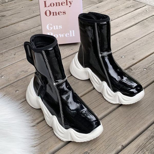 

boots women high sneakers 2021 winter female thick bottom black casual shoes platform warm large size 35-43