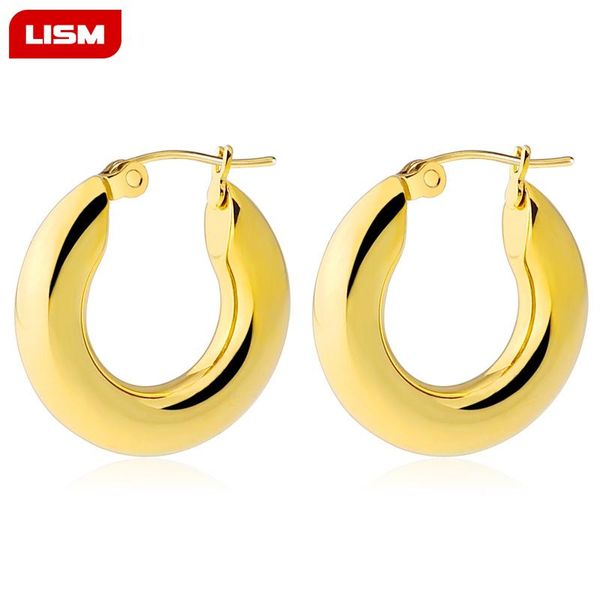 

hoop & huggie gold color circle creole earrings stainless steel big round wives gifts for women girl wedding party jewelry, Golden;silver