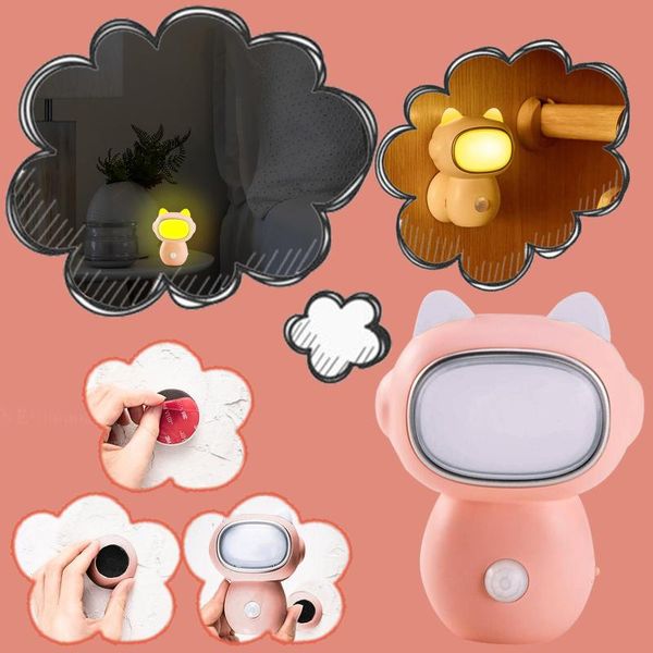 

night lights 2021 cute pet robot human body induction light bedroom usb charging baby with sleeping