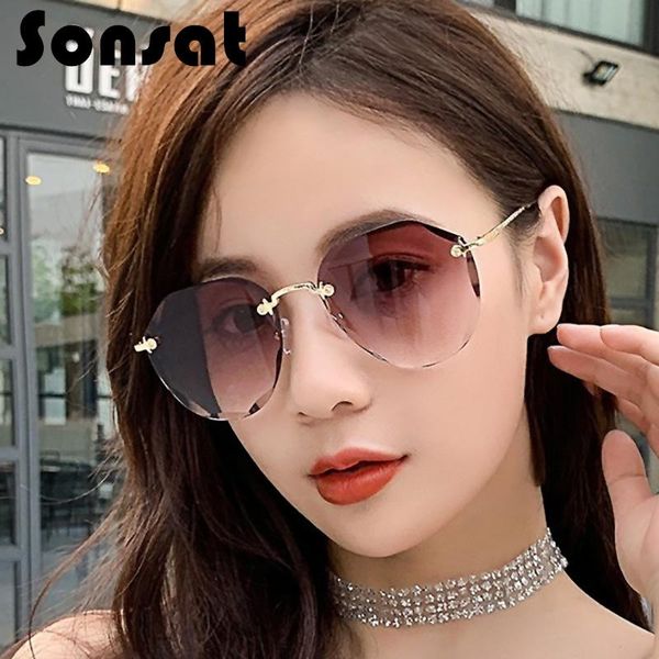 

sunglasses fashion trimmed sun rimless eyewear men and women female personality trend gradient color, White;black