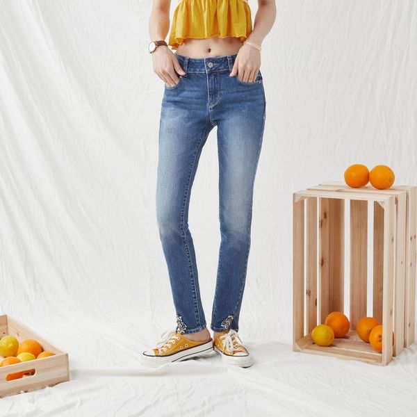 

women's jeans bleached pecil pants cotton comfy women, Blue