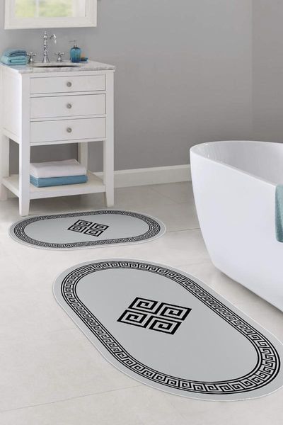 

gray digital bath matte leather based oval toilet seat set 60x90 - 50x60 tylob-2230 tylob-2230-gri mats