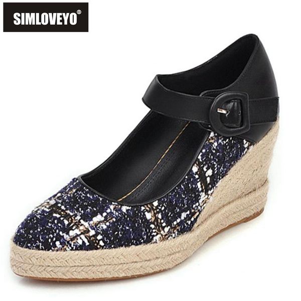 

espadrilles patchwork pump cloth cover heel belt buckle braided wedge pointed toe 8cm size us13 green black a4178 dress shoes