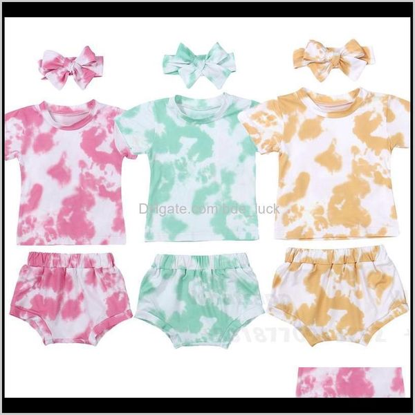 

sets clothing baby, kids & maternityborn baby girls clothes tie dyeing gradient printing 3-piece outfit short sleeve tie-dye print short, White