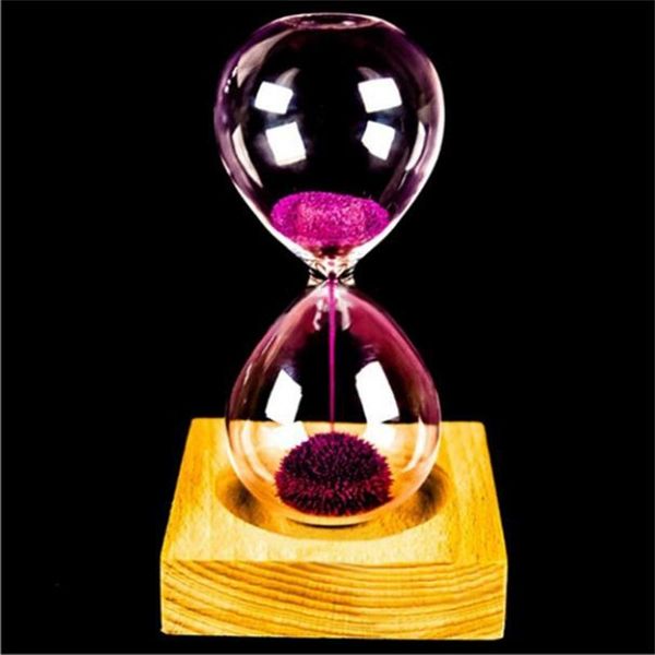 

other clocks & accessories glass iron powder sand flowering magnetic hourglass with packaging 13.5 * 5.5cm wood wooden seat gift presents l1