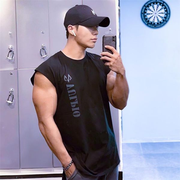 

men' tank 2021 muscle mens sleeveless gym fitness clothing ishaped sports vest summer man canotte bodybuilding clothes, White;black