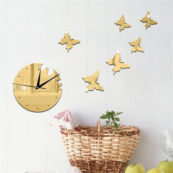 

wall clocks butterfly stickers for clock girls rooms mirror 3d diy hangiing watch living room home decoration wallpaper murals