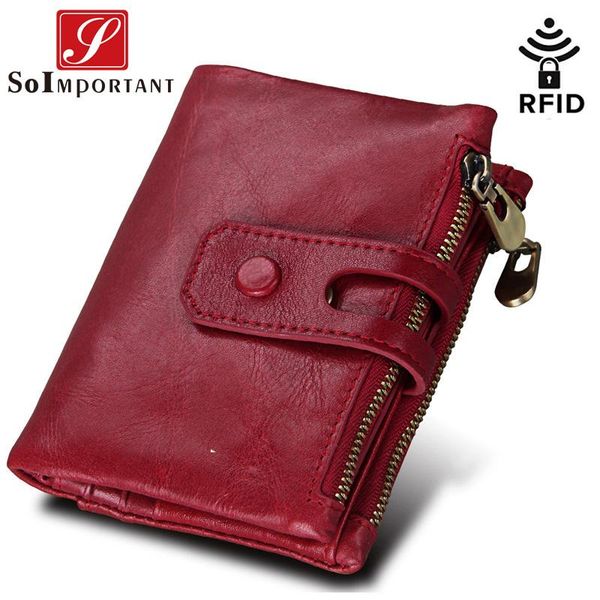 

wallets rfid 100% genuine leather women wallet female portomonee coin purse short men money bag quality designer male memory card holder, Red;black