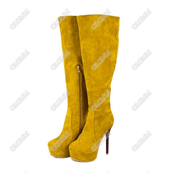 

boots olomm fashion handmde woman winter platform long thin boots in high heels round toe brown women shoes plus me size 5-20 l25z, Black