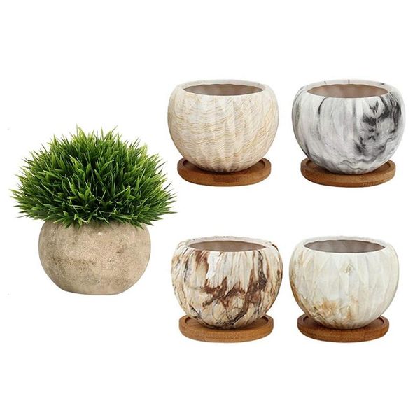 

decorative flowers & wreaths 1x artificial plant round grass with grey pot 4pcs 3.7 inch modern planter for plants,marbling ceramic succulen