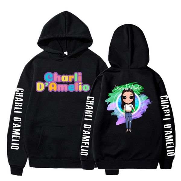 

women's hoodies & sweatshirts winter coat hooded charli d'amelio print harajuku loose pocket womens fleece pullover female sweatsh, Black