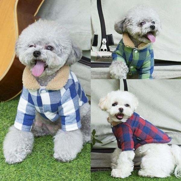 

dog apparel pet lamb fur collar plaid cotton jacket autumn and winter comfortable skin-friendly cute warm clothes
