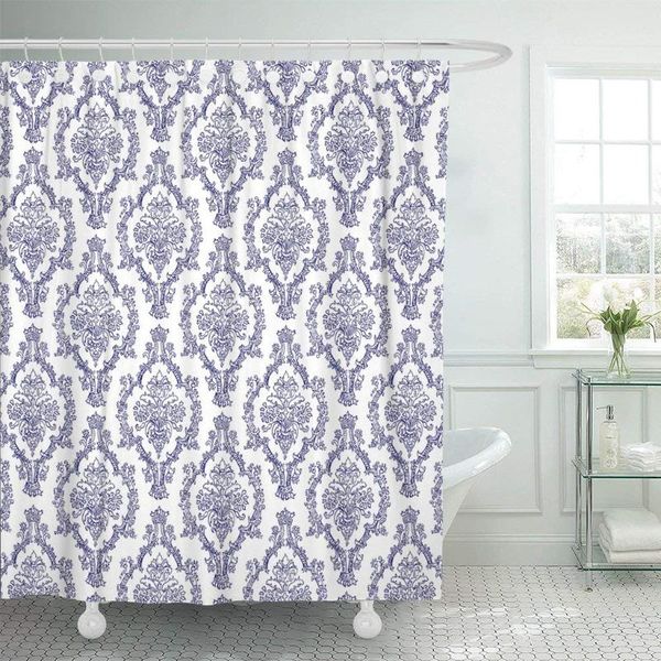 

shower curtains delft navy blue white damask fancy pattern old victorian curtain waterproof polyester fabric 72 x 78 inches with hooks