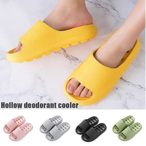 

slippers thick soled bath non slip quick drying hollow indoor deodorant for male and female bathroom summer women shoes, Black