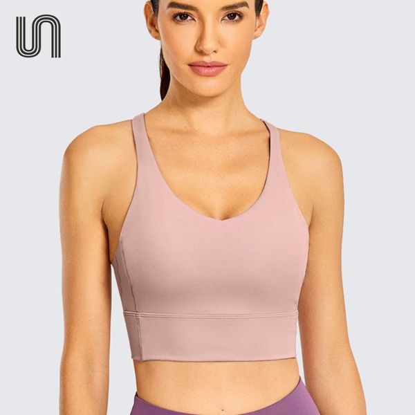 

yoga outfit women's strappy longline sports bra padded wireless y-back racerback bras crop tank