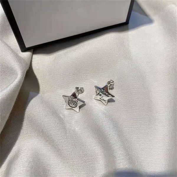 

s925 silver make old pointed star cat earrings present for girlfriend exclusive design jewel, Golden
