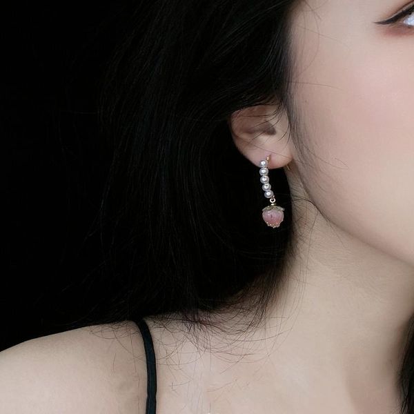 

dangle & chandelier u-magical fairy sweet simulation pearl strawberry long tassel earrings for women metal arc jewellery pendientes, Silver