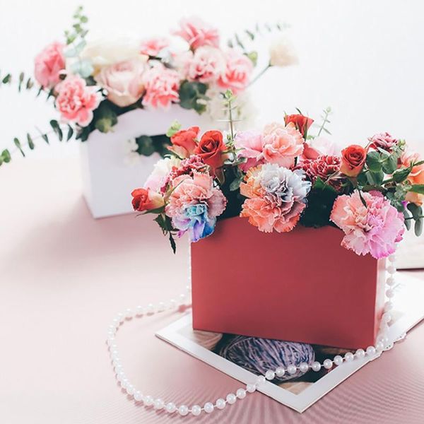 

portable flower box mother's day valentine's gift luxury bag with pearls arrangement packaging material wrap