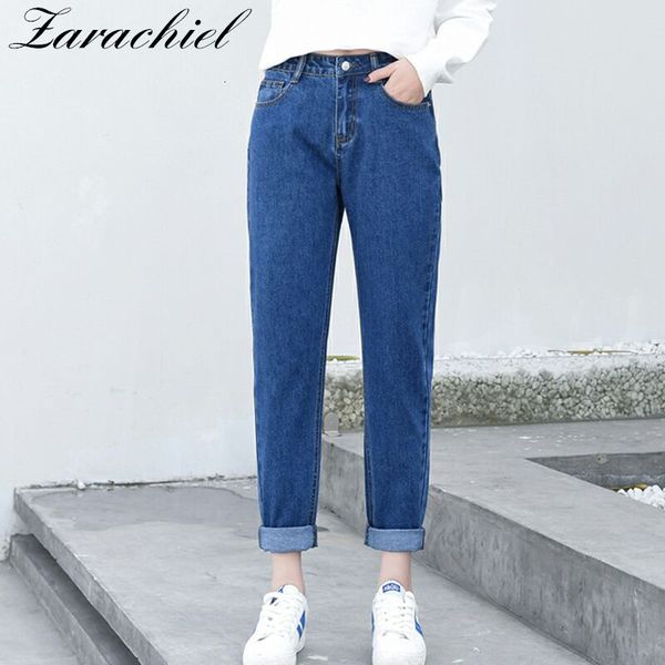 

pants fashion high waist boyfriend casual blue jeans women vintage pocket ankle-length harem pants streetwear cowboy denim trousers, Black;white
