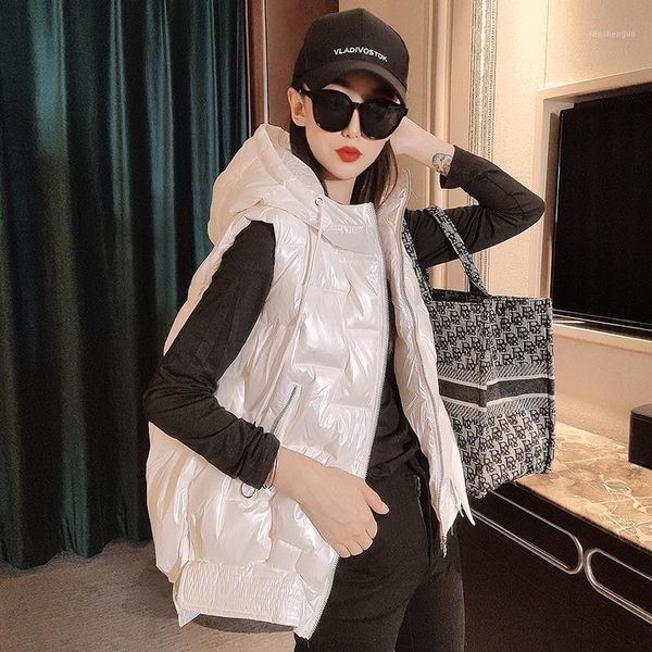 

women's vests 2021 autumn and winter women casual vest female thick warm cotton padded coats ladies hooded sleeveless waistcoat c225, Black;white