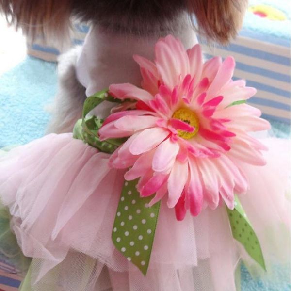 

dog apparel pet dress spring summer clothes cute sunflower princess skirt wedding ball gown party supplies
