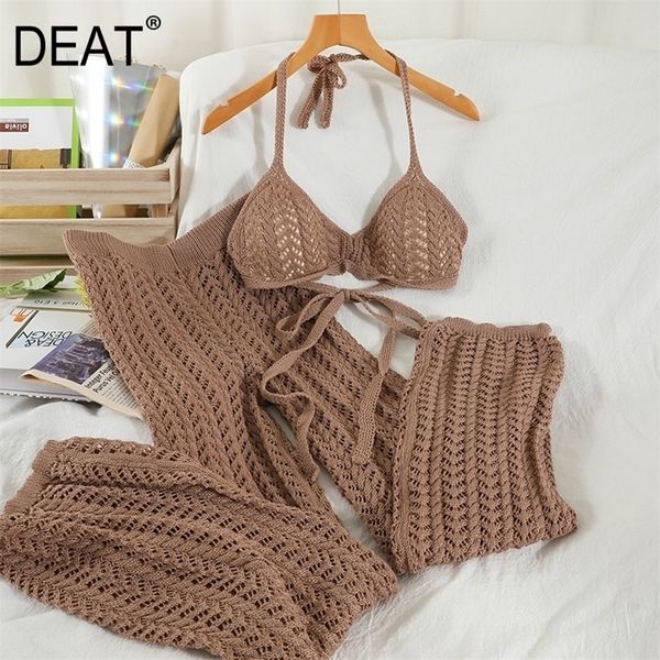 

deat women knitting sling nackless bra long pants arrivals two piece set temperament fashion spring summer 11d8 220315, White