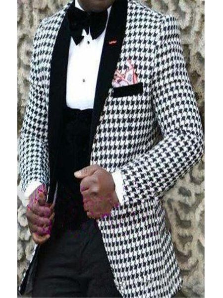 

men's suits & blazers three casual pieces men's suits for houndstooth wedding groom tuxedo 2021 clothes jacket fashion vest pants, White;black
